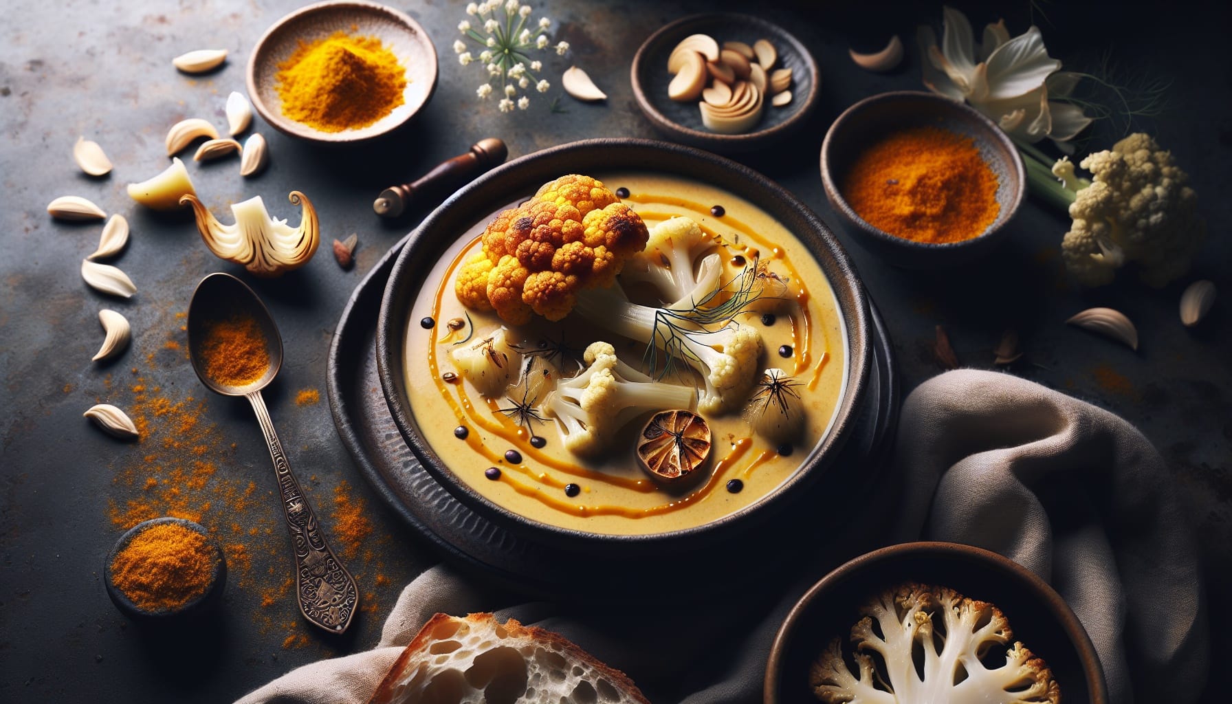 Roasted Cauliflower and Fennel Soup with Saffron Garlic Drizzle - A delicious recipe by DigiDish