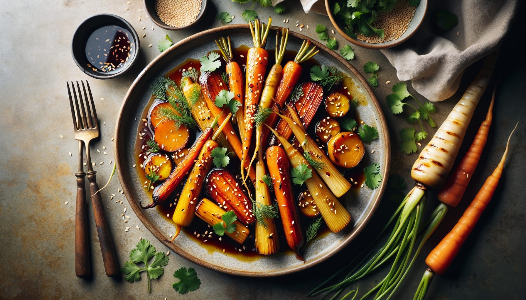 Sticky Tamarind Glazed Root Vegetables with Toasted Sesame and Fresh Herb Salad - A delicious recipe by DigiDish