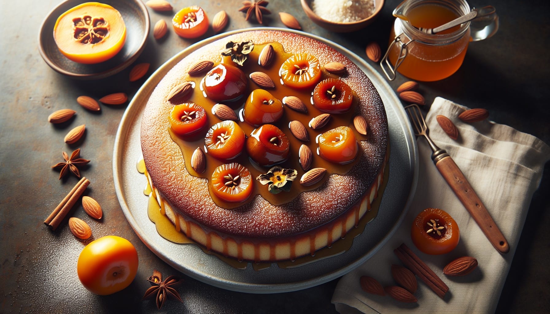 Spiced Cardamom Honey Cake with Roasted Persimmon and Almond Cream - A delicious recipe by DigiDish