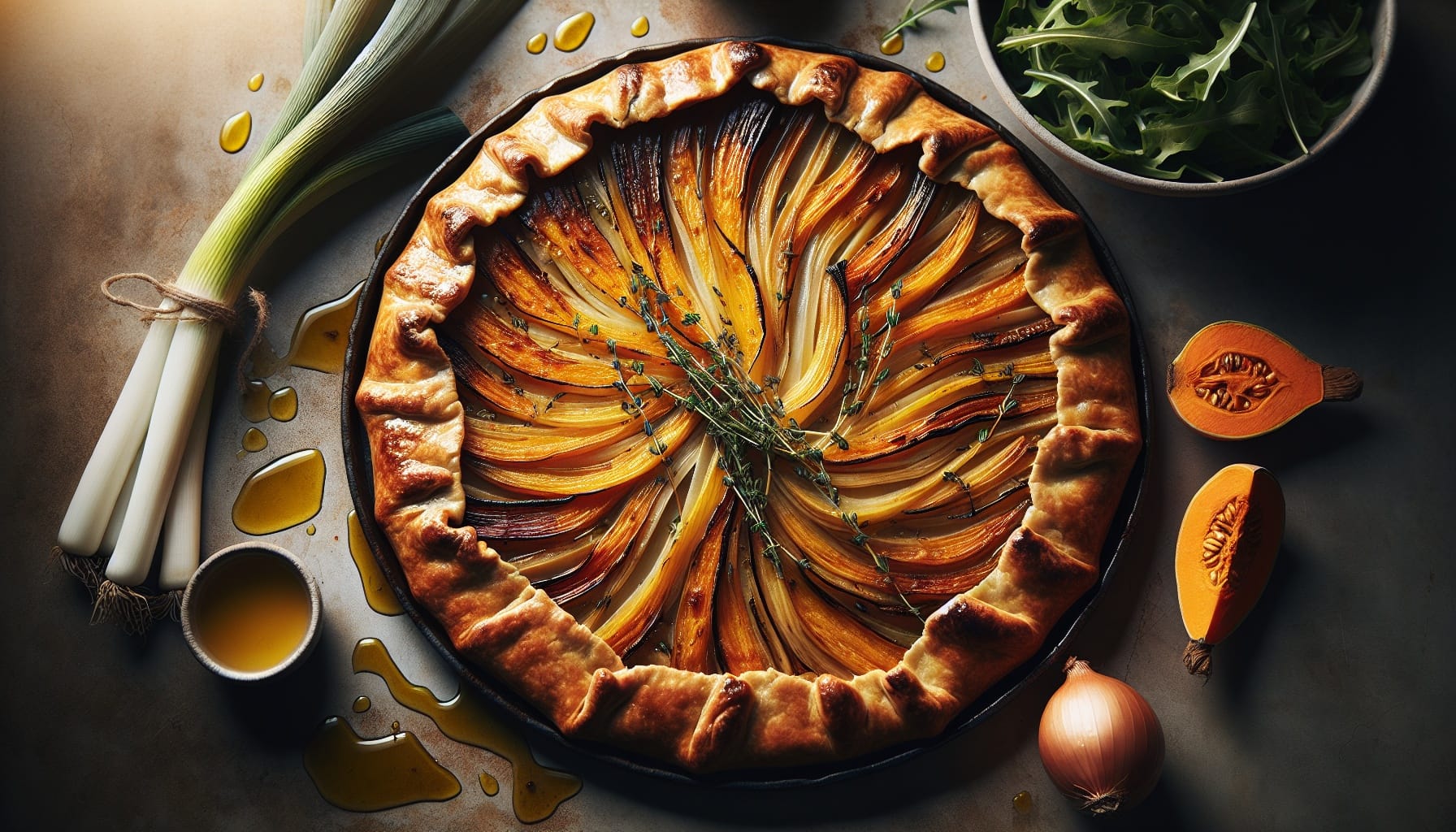 Caramelized Leek and Sweet Potato Galette with Thyme Honey Glaze - A delicious recipe by DigiDish