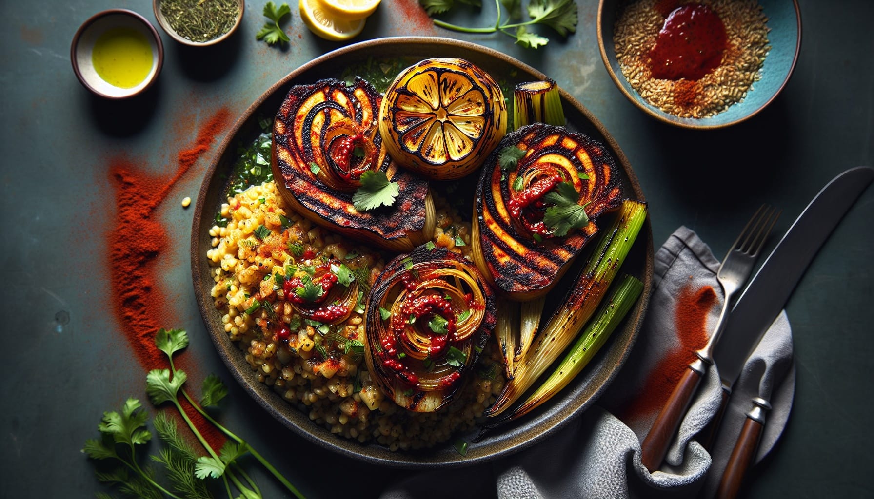 Roasted Celery Root Steaks with Smoky Paprika Chimichurri and Lemon Herb Farro - A delicious recipe by DigiDish