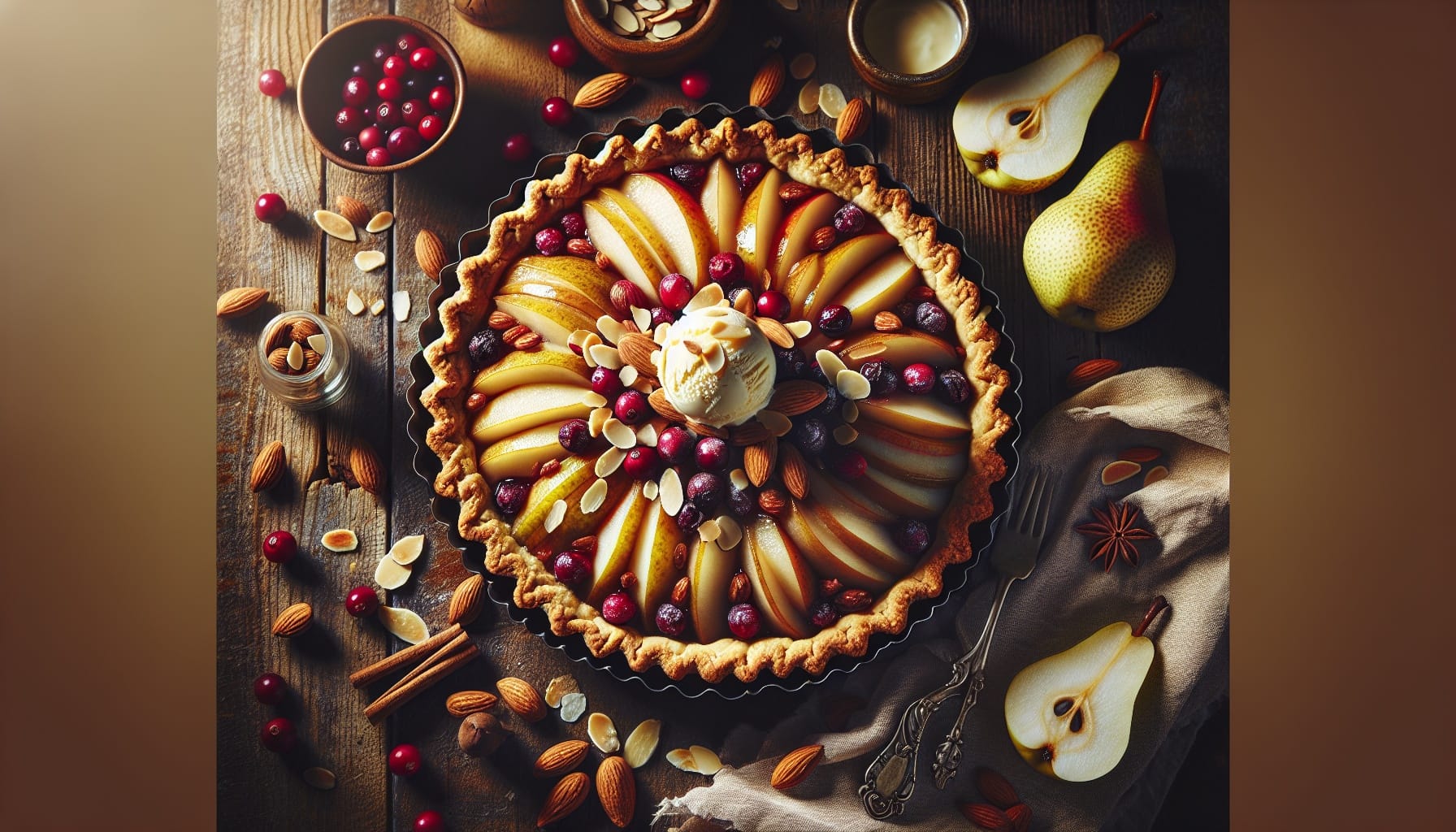 Cardamom Spiced Cranberry Pear Tart with Almond Crunch - A delicious recipe by DigiDish