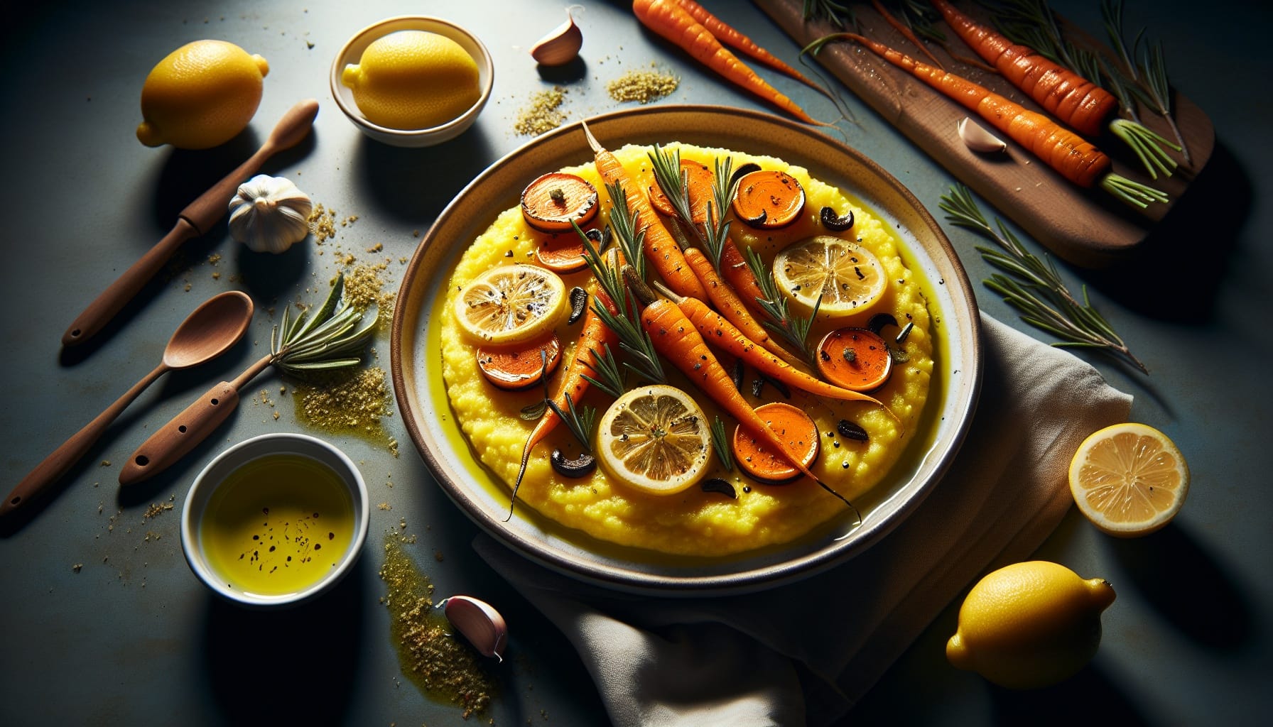 Baked Carrot and Lemon Polenta with Rosemary Garlic Drizzle - A delicious recipe by DigiDish