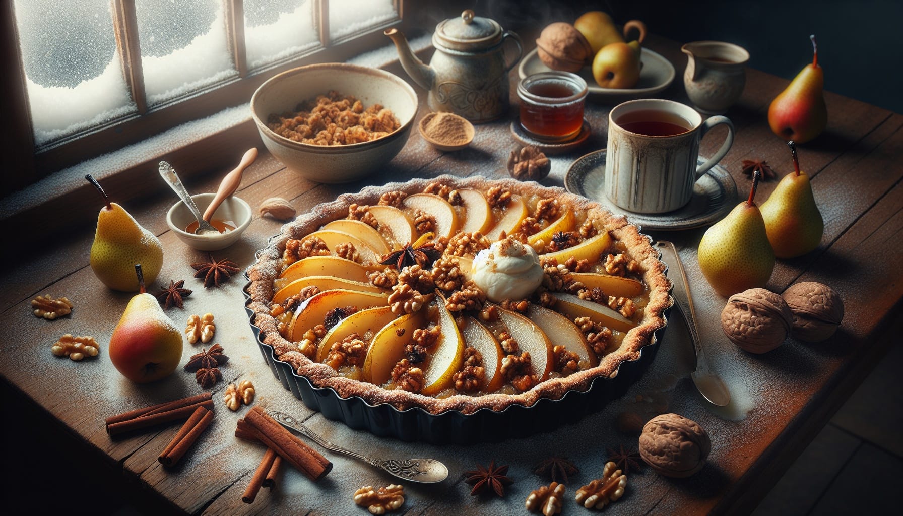 Winter Spiced Pear and Ginger Tart with Walnut Streusel - A delicious recipe by DigiDish