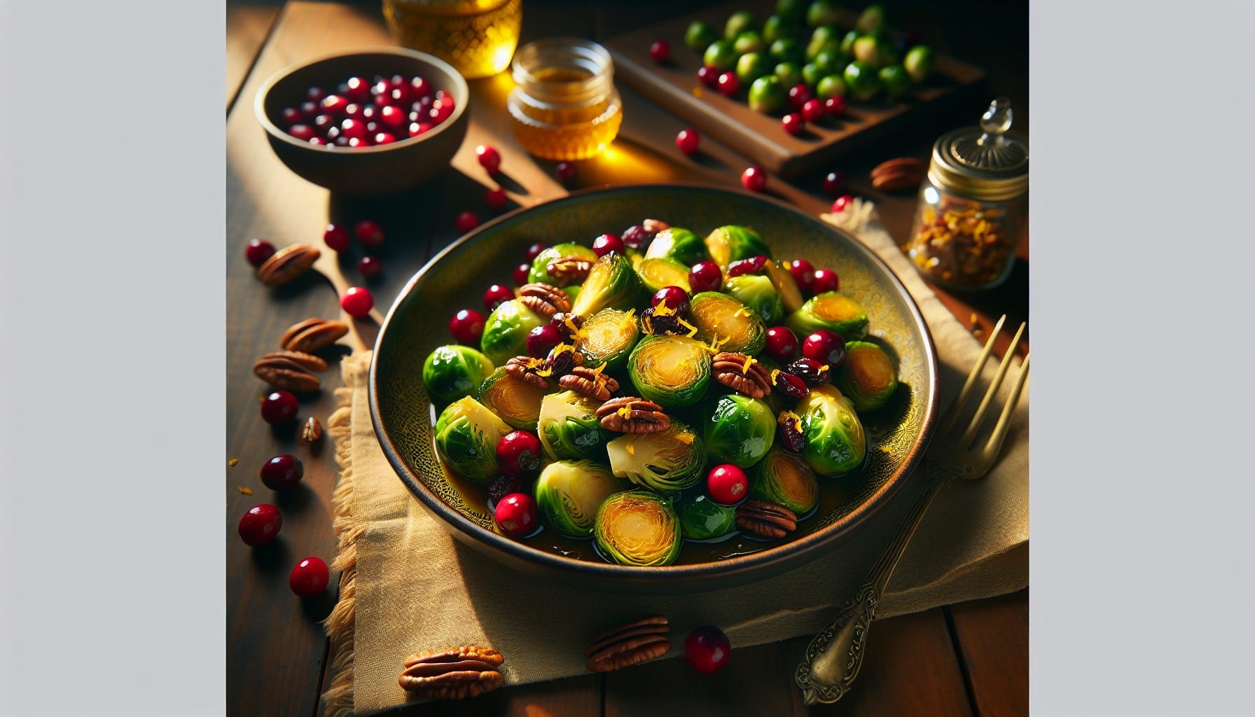 Cranberry Honey Glazed Brussels Sprouts with Toasted Pecans and Orange Zest - A delicious recipe by DigiDish