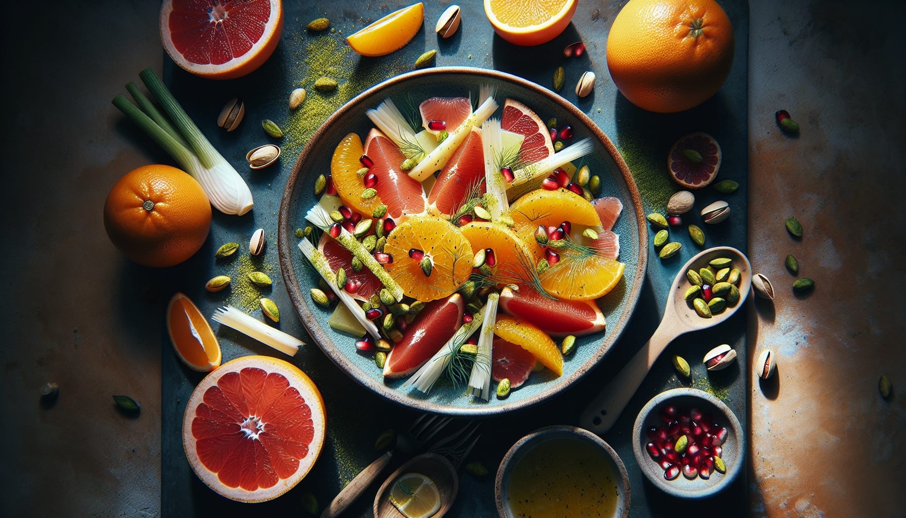 Winter Citrus Salad with Fennel Pistachios and Pomegranate Dressing - A delicious recipe by DigiDish