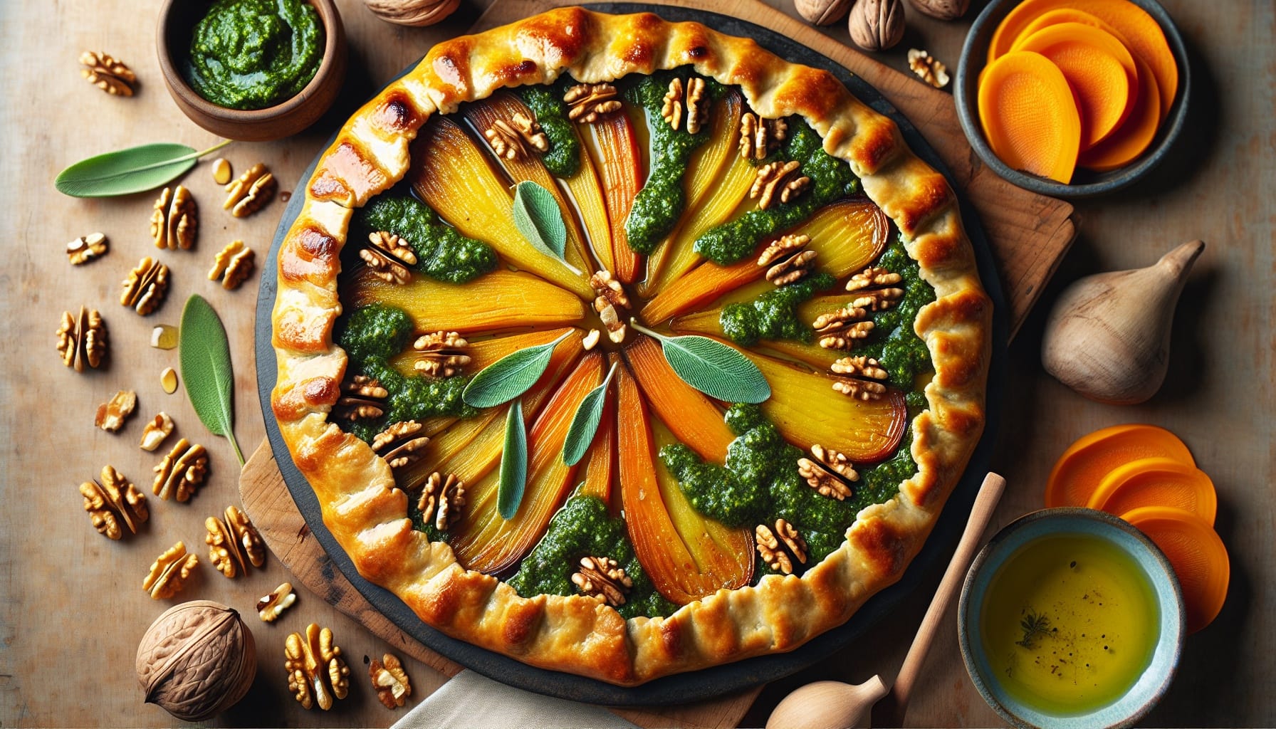 Caramelized Rutabaga Galette with Sage Walnut Pesto and Lemon Honey Drizzle - A delicious recipe by DigiDish