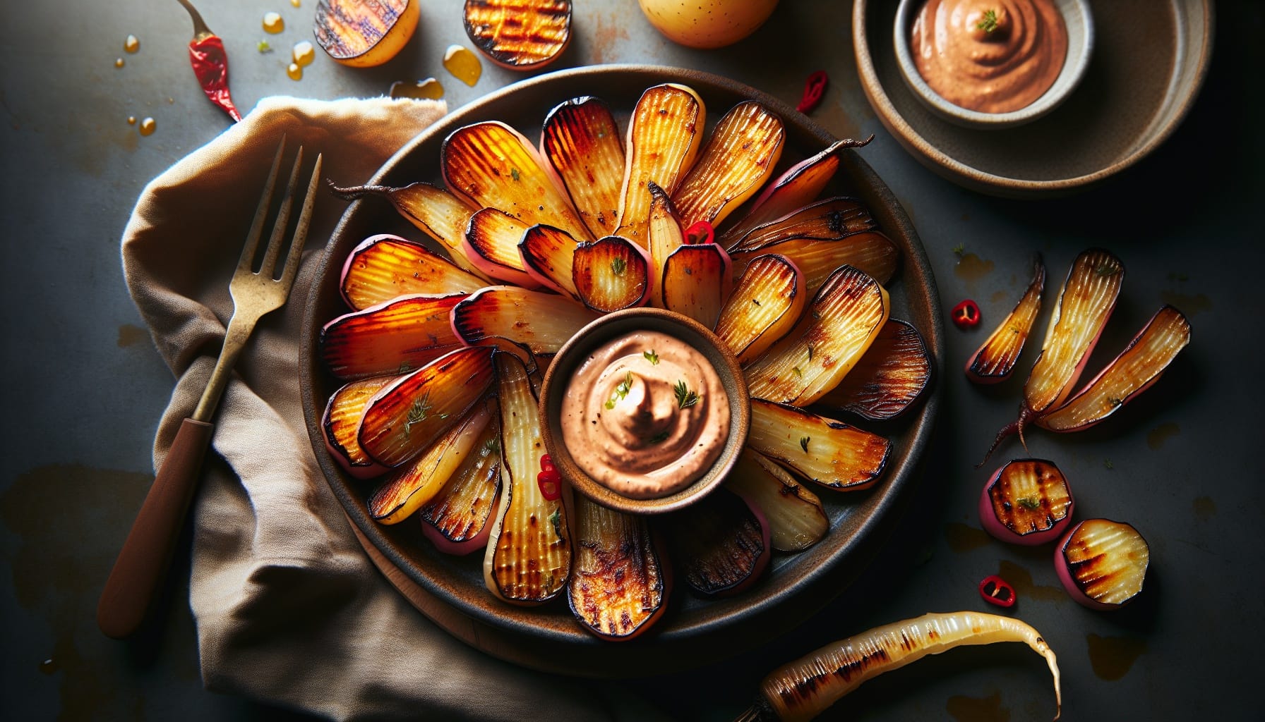 Maple Roasted Turnip Wedges with Smoky Red Pepper Aioli - A delicious recipe by DigiDish