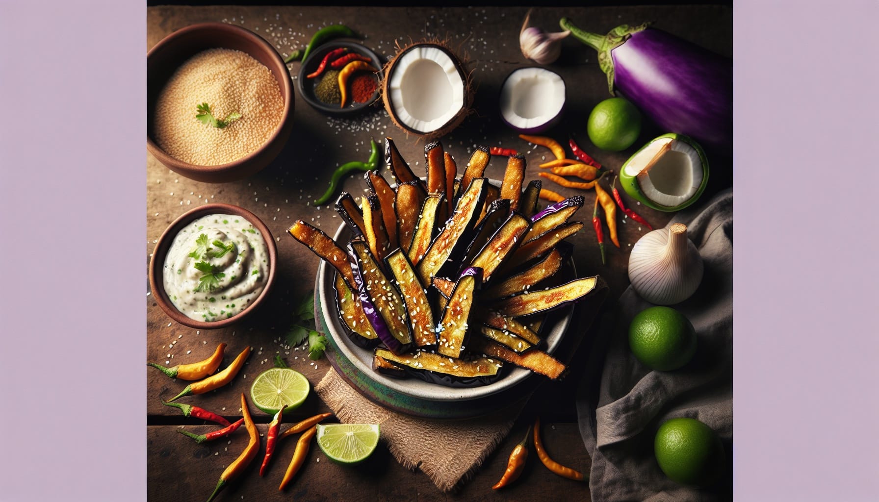 Sesame Crusted Eggplant Fries with Spicy Coconut Lime Dip - A delicious recipe by DigiDish