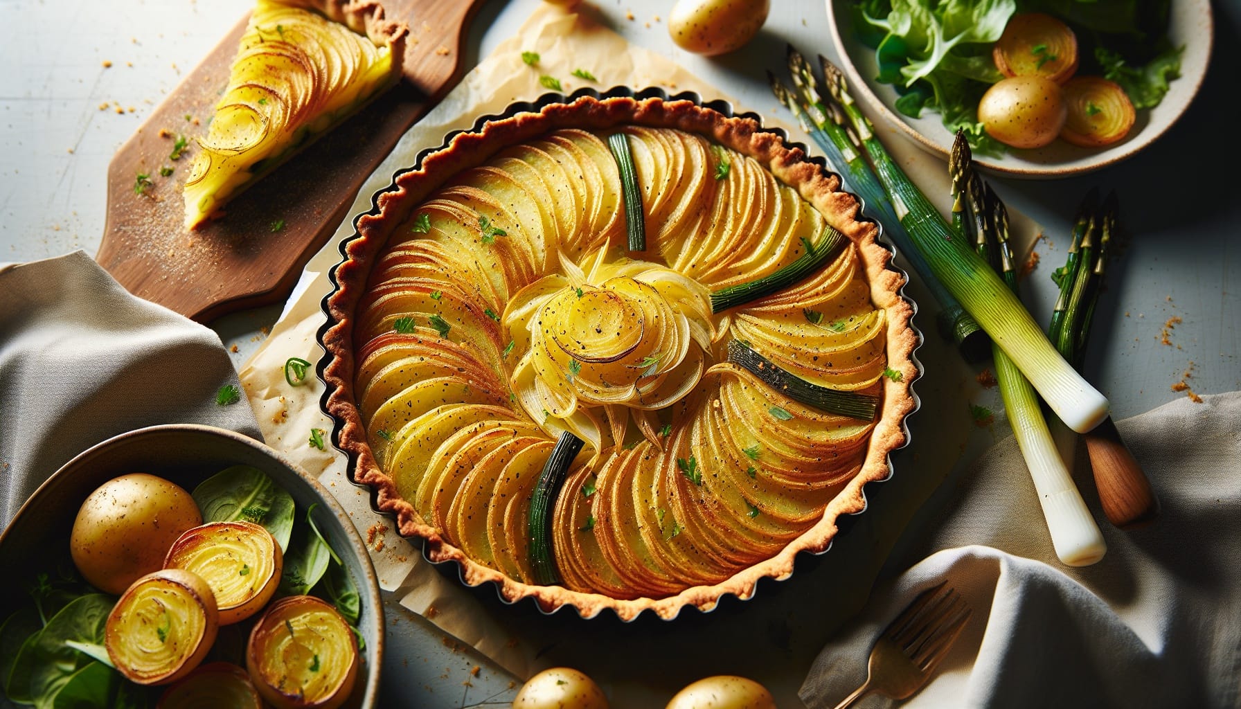 Crispy Potato and Leek Tart with Mustard Herb Sauce - A delicious recipe by DigiDish