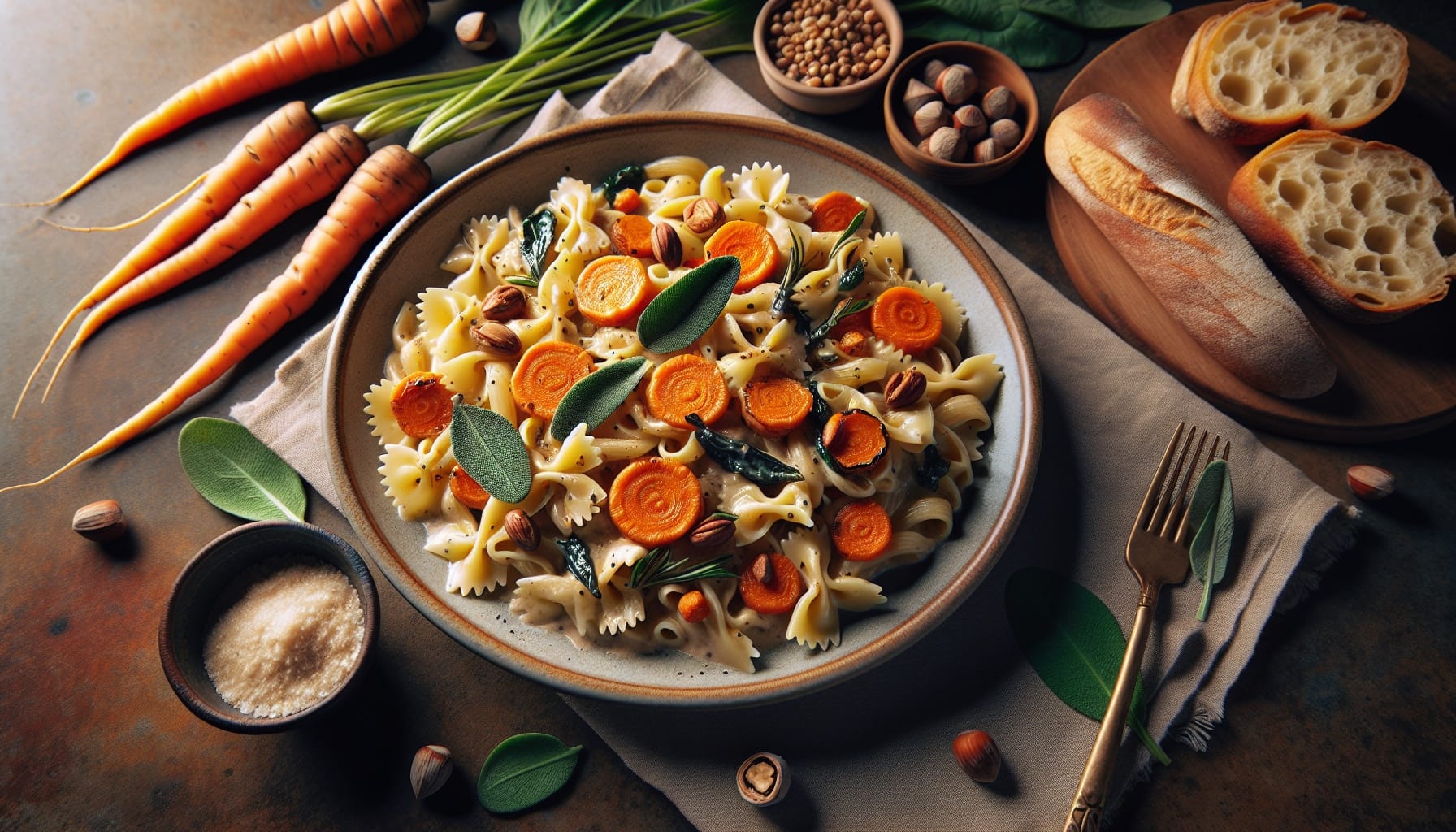Roasted Parsnip and Carrot Pasta with Sage Hazelnut Crumble - A delicious recipe by DigiDish