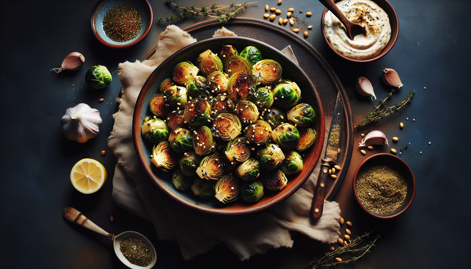 Crispy Zahtar Roasted Brussel Sprouts with Lemon Garlic Tahini Dip - A delicious recipe by DigiDish