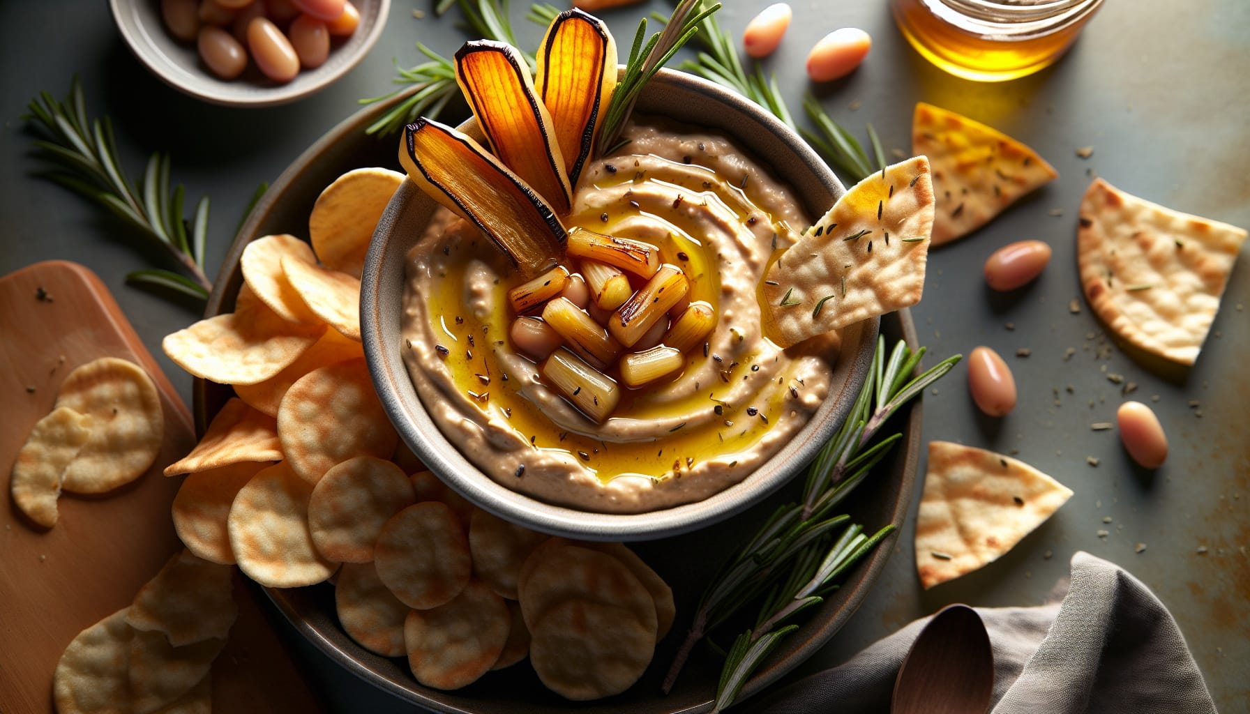 Honey Roasted Parsnip and White Bean Dip with Rosemary Pita Chips - A delicious recipe by DigiDish