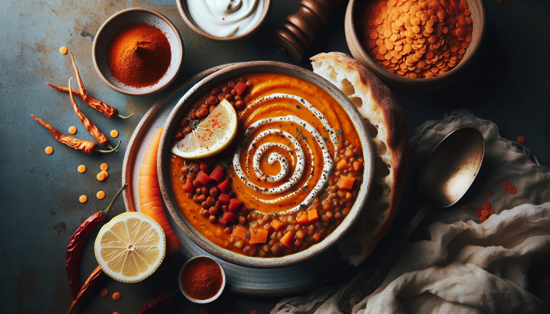 Moroccan Spiced Carrot and Red Lentil Soup with Lemon Harissa Swirl - A delicious recipe by DigiDish