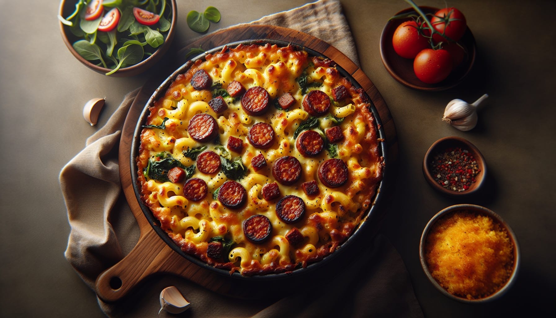 Baked Mac and Cheese with Cajun Spiced Sausage and Cheddar Crust - A delicious recipe by DigiDish