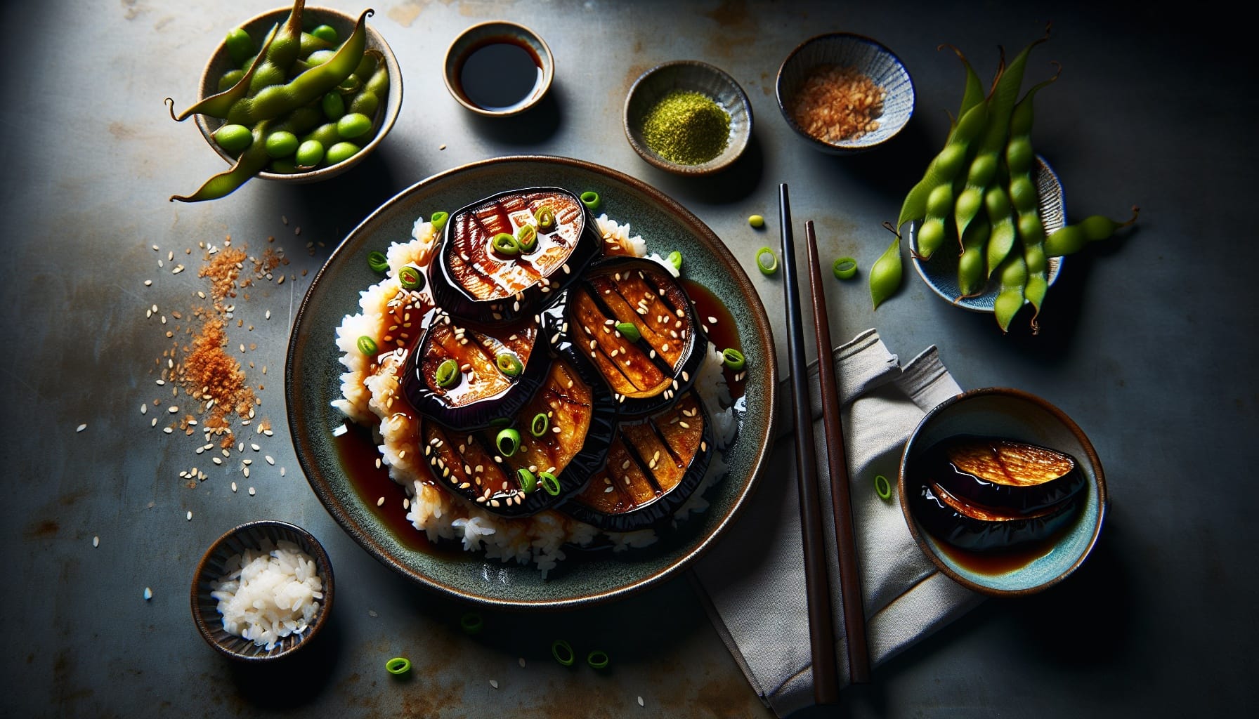 Miso Ginger Glazed Eggplant with Sesame Scallion Rice - A delicious recipe by DigiDish