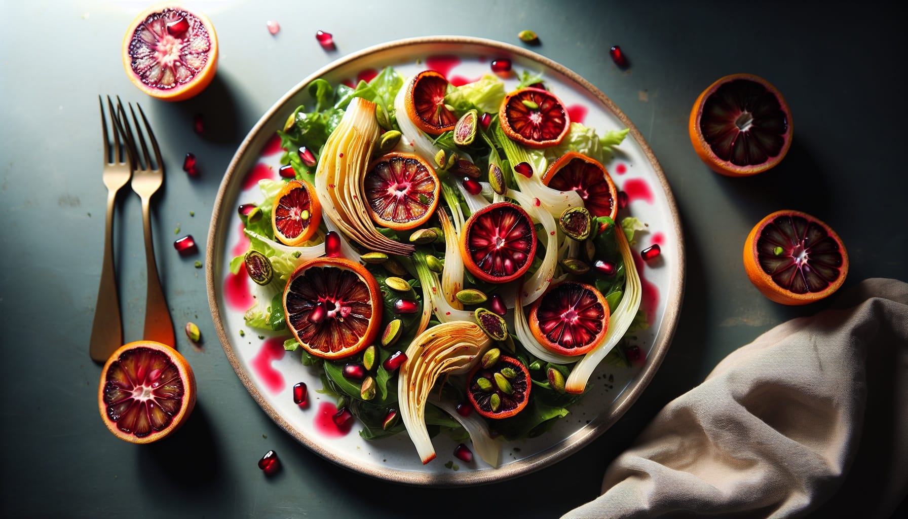 Roasted Fennel and Blood Orange Salad with Toasted Pistachios and Pomegranate Dressing - A delicious recipe by DigiDish