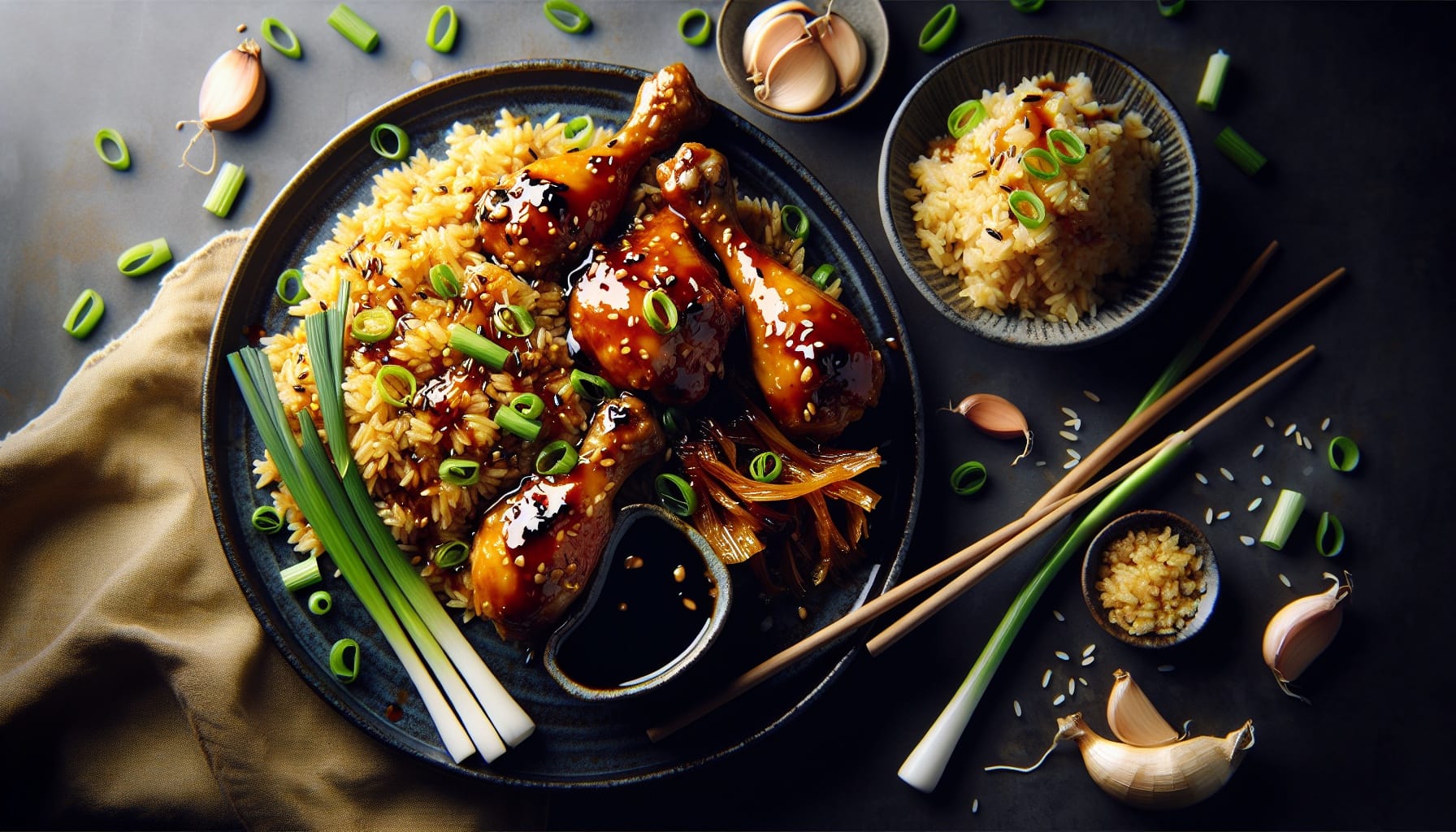 Sticky Honey Soy Chicken Drumsticks with Ginger Scallion Rice - A delicious recipe by DigiDish