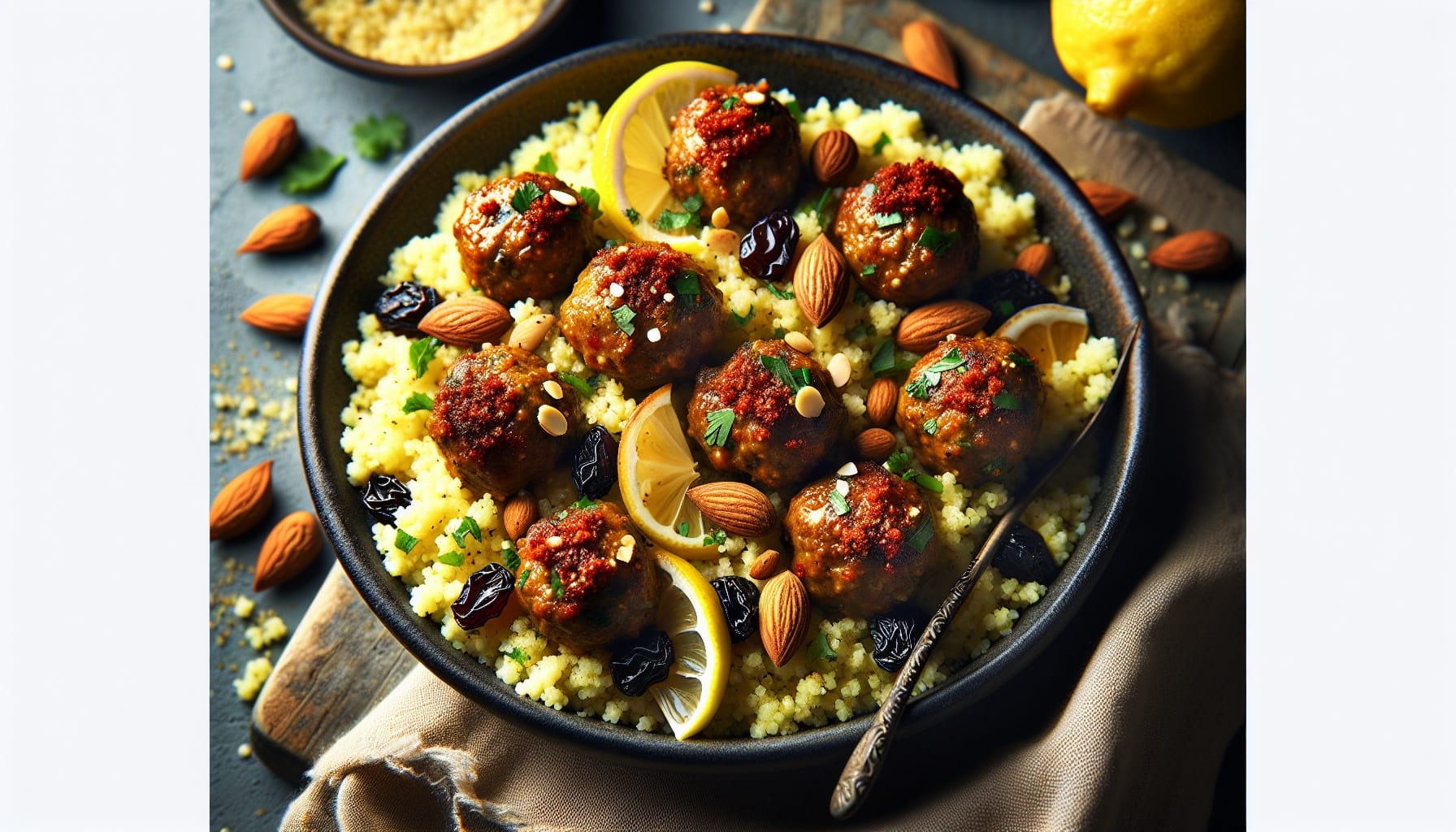 Spicy Harissa Lamb Meatballs with Lemon Herb Couscous - A delicious recipe by DigiDish