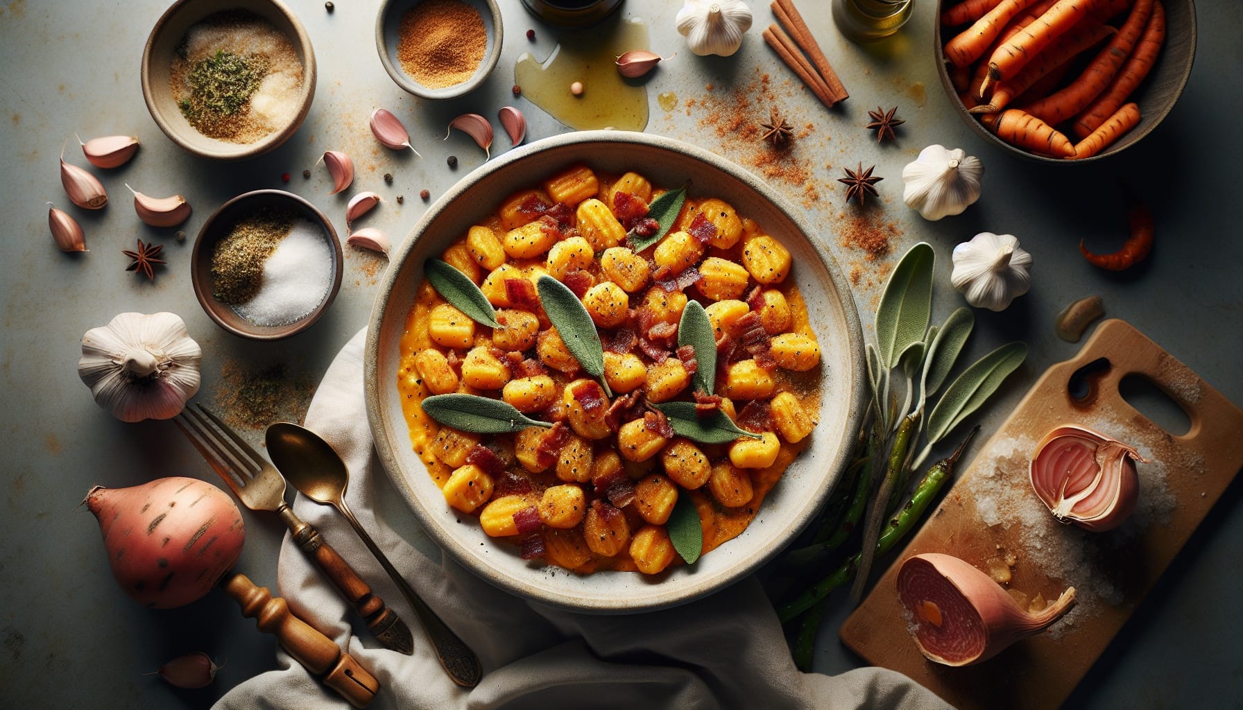 Spiced Sweet Potato Gnocchi with Garlic Sage Brown Butter and Crispy Pancetta - A delicious recipe by DigiDish