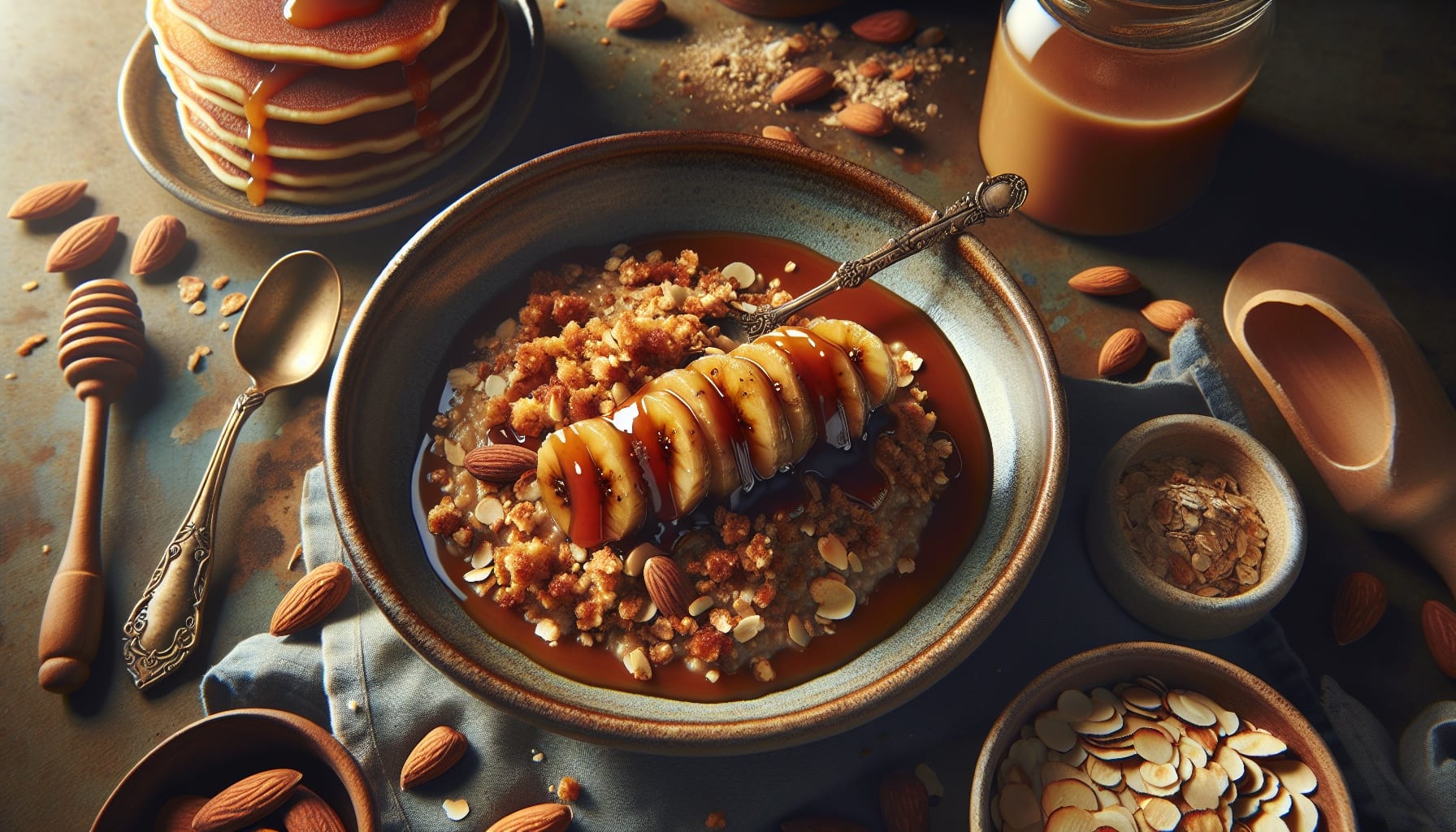 Caramelized Banana Cardamom Sauce with Toasted Almond Crumble - A delicious recipe by DigiDish
