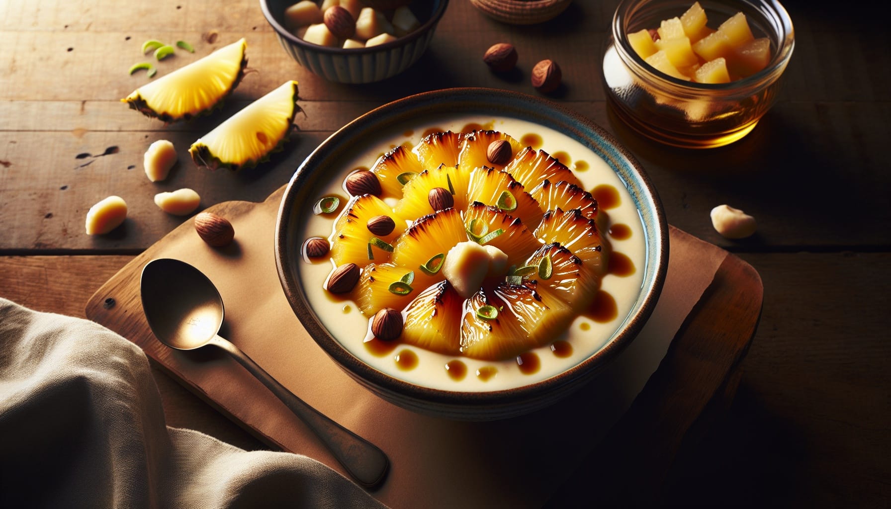 Caramelized Pineapple and Coconut Pudding with Lime Ginger Syrup - A delicious recipe by DigiDish