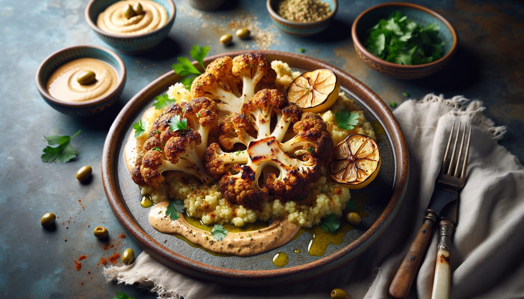 Crispy Zaatar Spiced Cauliflower Steaks with Creamy Tahini Lemon Sauce - A delicious recipe by DigiDish