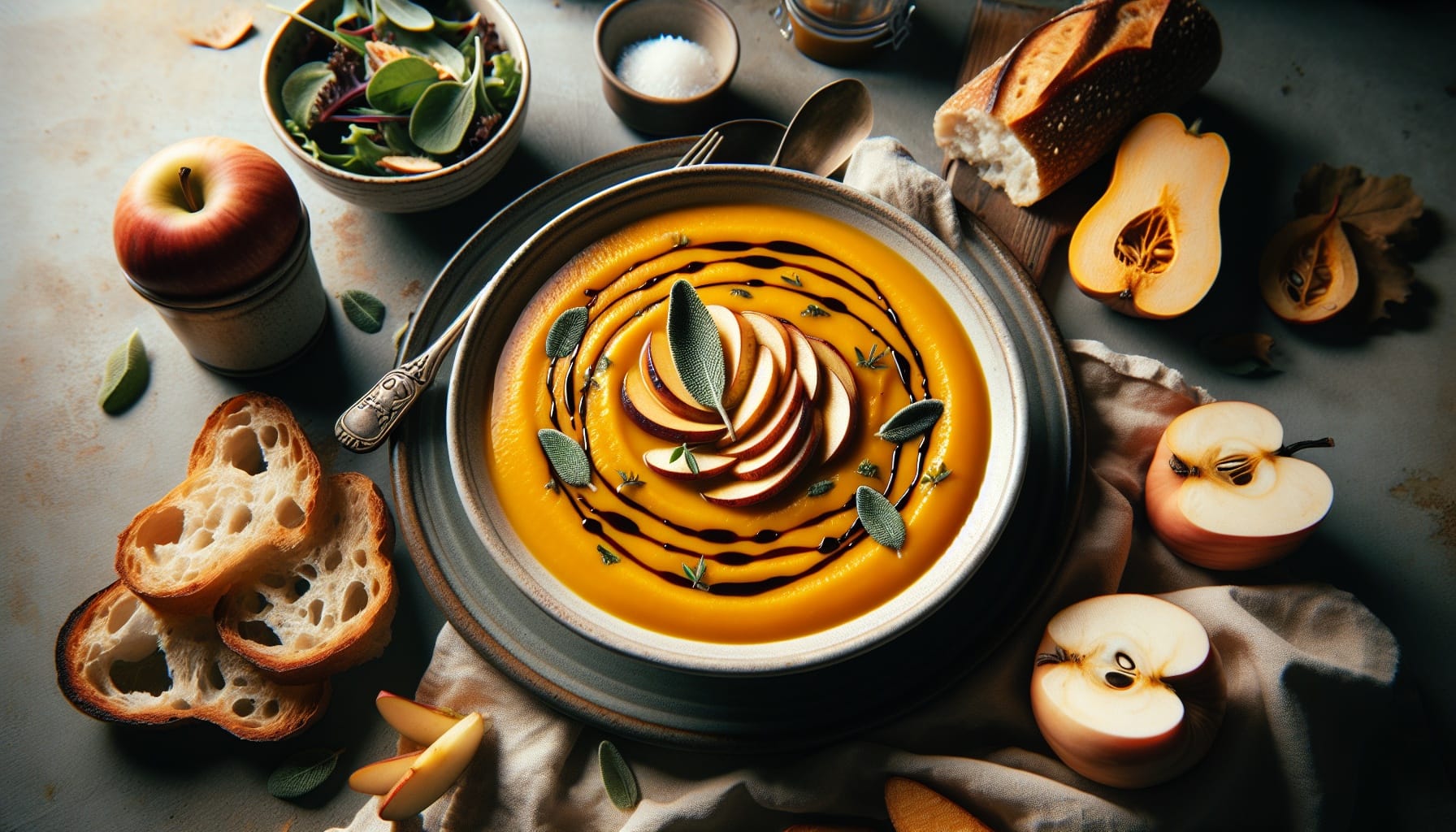 Golden Butternut Squash Bisque with Apple Sage Drizzle - A delicious recipe by DigiDish