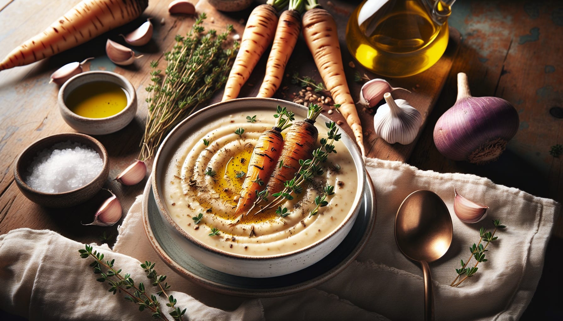 Creamy Roasted Parsnip Soup with Thyme and Garlic - A delicious recipe by DigiDish