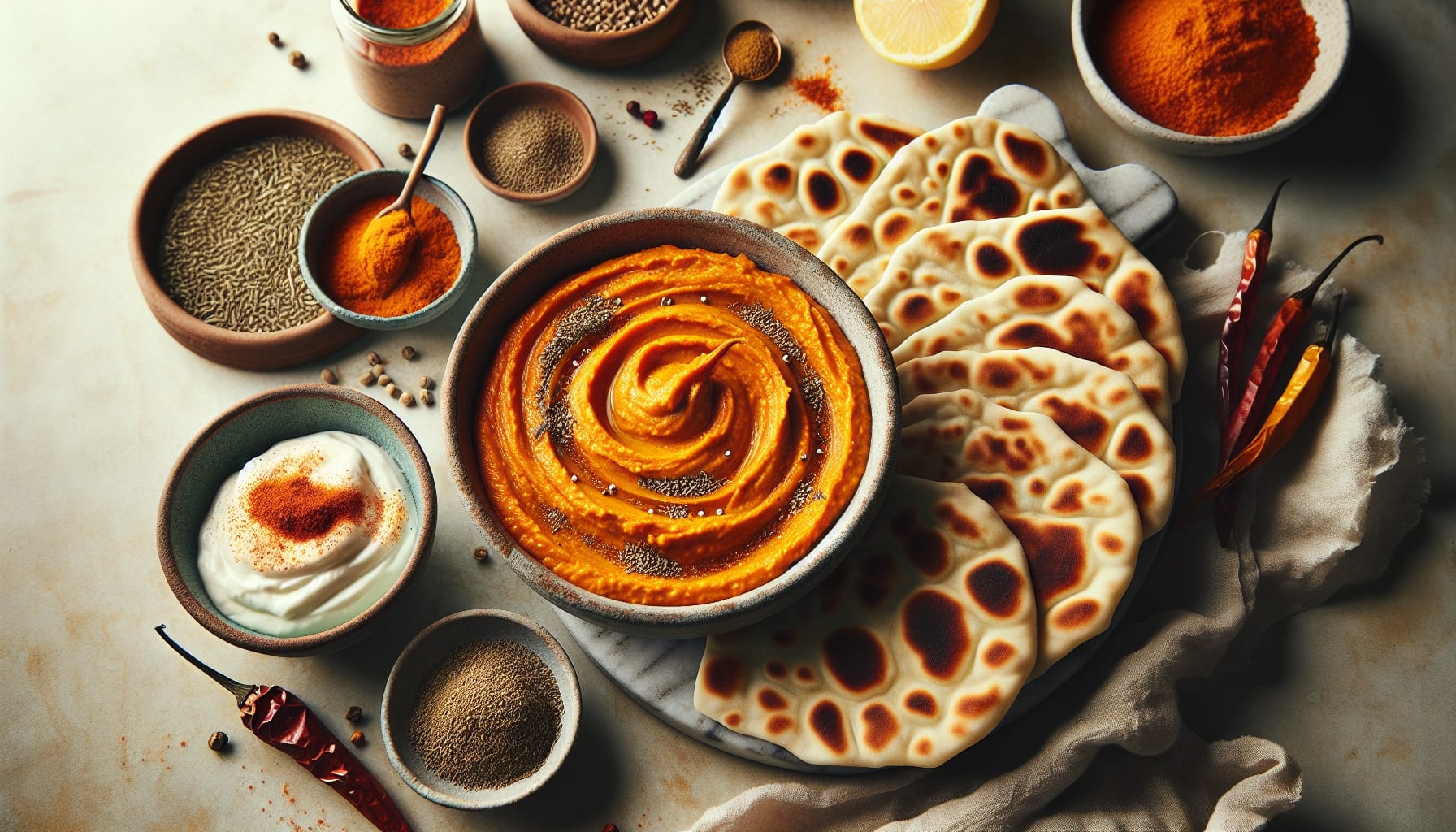 Creamy Spiced Carrot Dip with Toasted Cumin Flatbreads - A delicious recipe by DigiDish