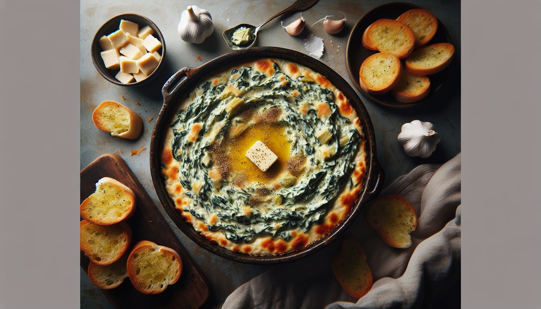 Creamy Spinach Artichoke Dip with Parmesan and Garlic Toasts - A delicious recipe by DigiDish