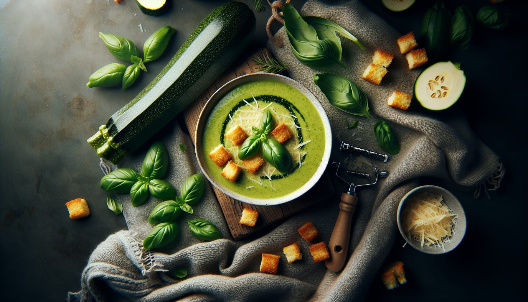 Creamy Zucchini Basil Soup with Parmesan Croutons - A delicious recipe by DigiDish