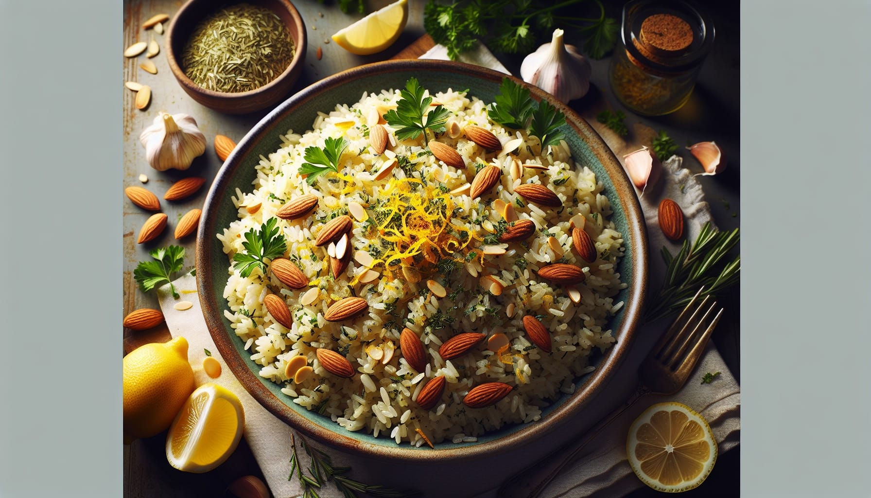 Garlic Herb Rice Pilaf with Toasted Almonds and Lemon Zest - A delicious recipe by DigiDish