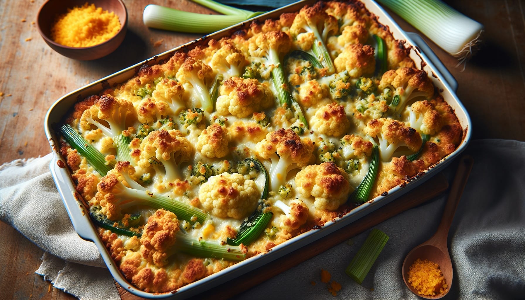Simple Homemade Cheesy Cauliflower and Leek Bake - A delicious recipe by DigiDish