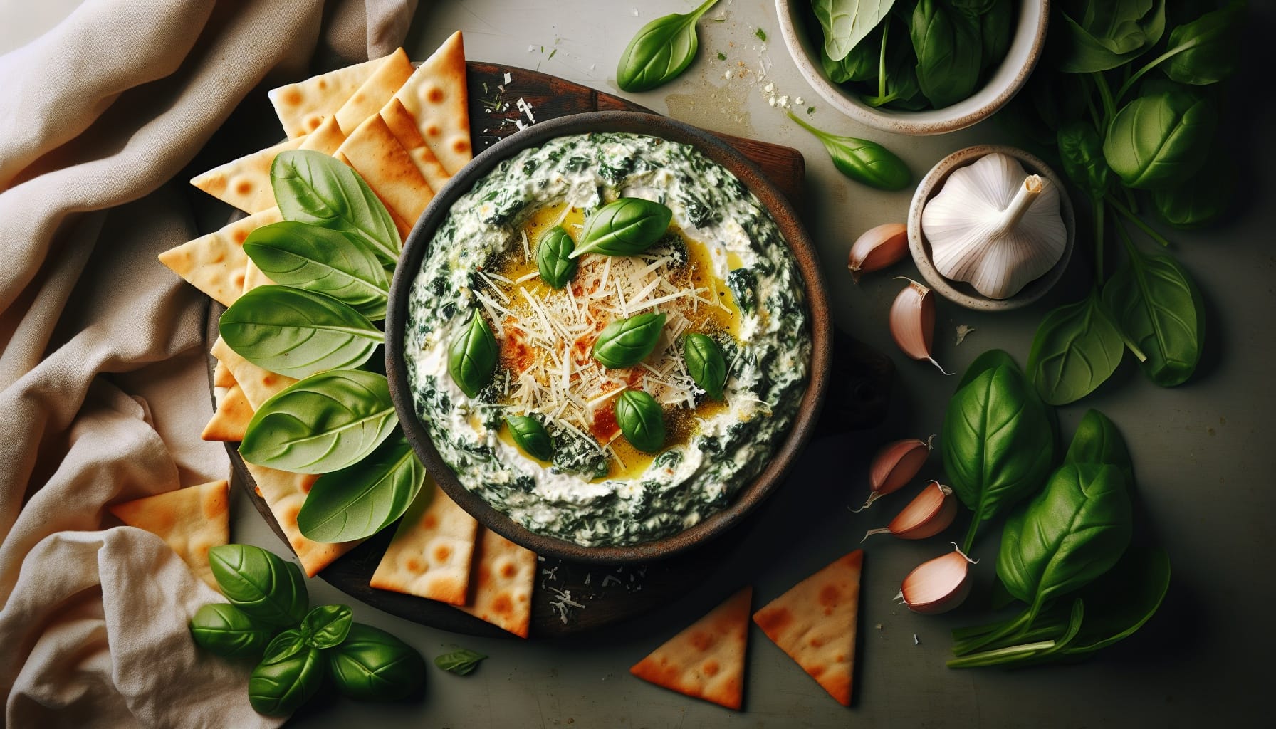 Simple Homemade Creamy Basil Spinach Dip with Pita Chips - A delicious recipe by DigiDish