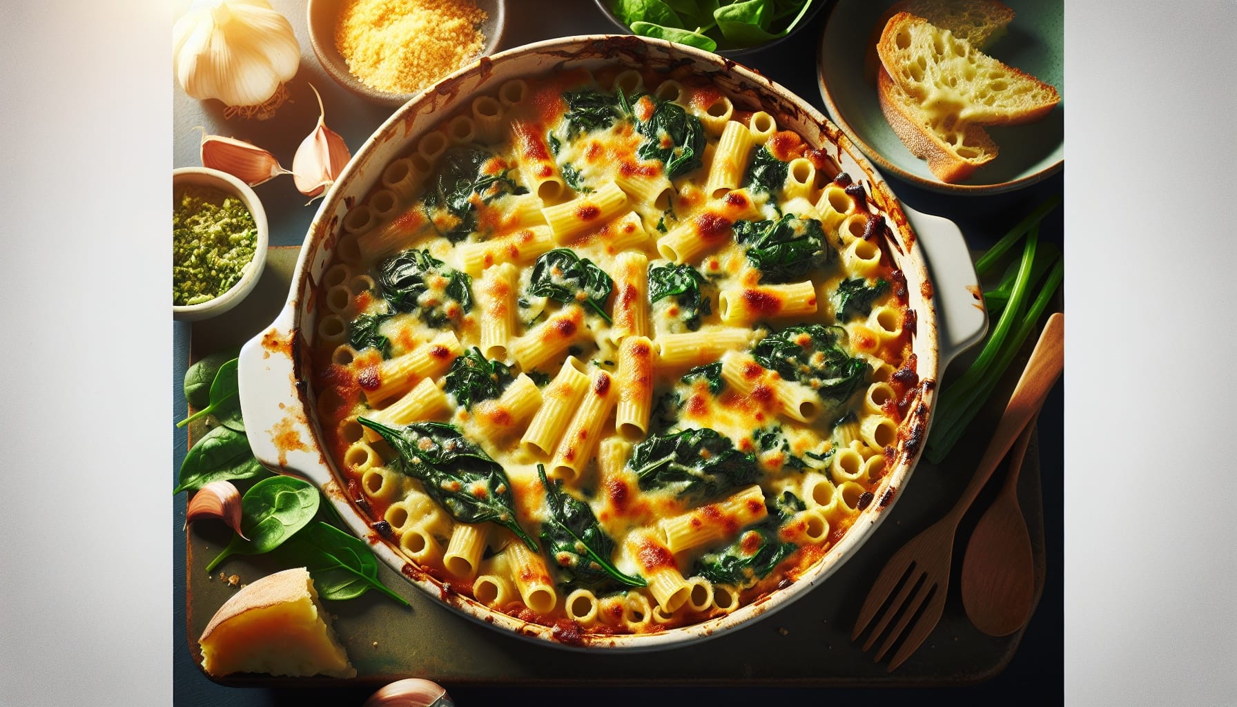 Simple Homemade Creamy Garlic and Spinach Pasta Bake - A delicious recipe by DigiDish