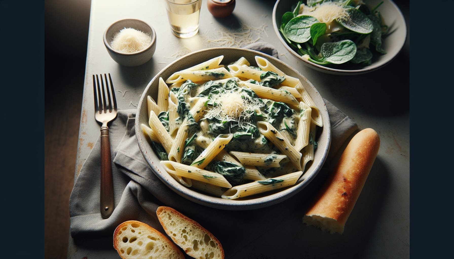 Simple Homemade Creamy Spinach Alfredo with Penne Pasta - A delicious recipe by DigiDish