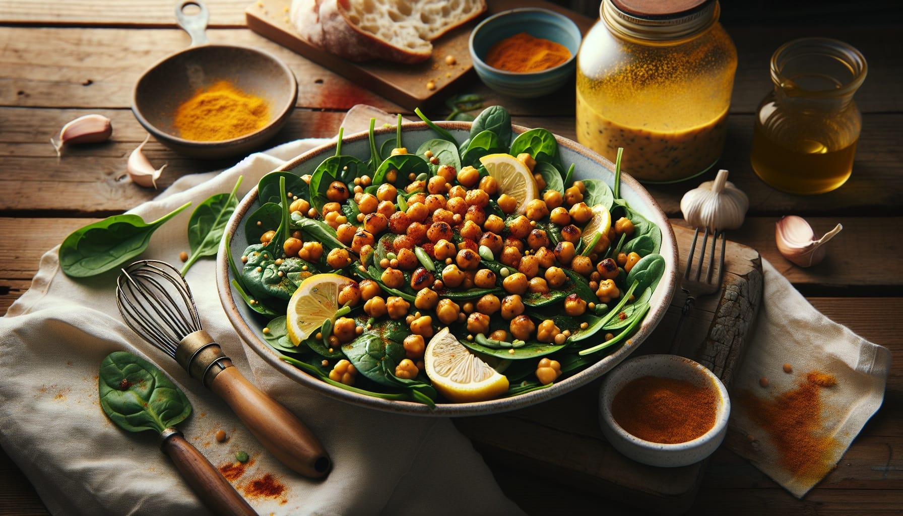 Simple Homemade Crispy Chickpea and Spinach Salad with Lemon Tahini Dressing - A delicious recipe by DigiDish