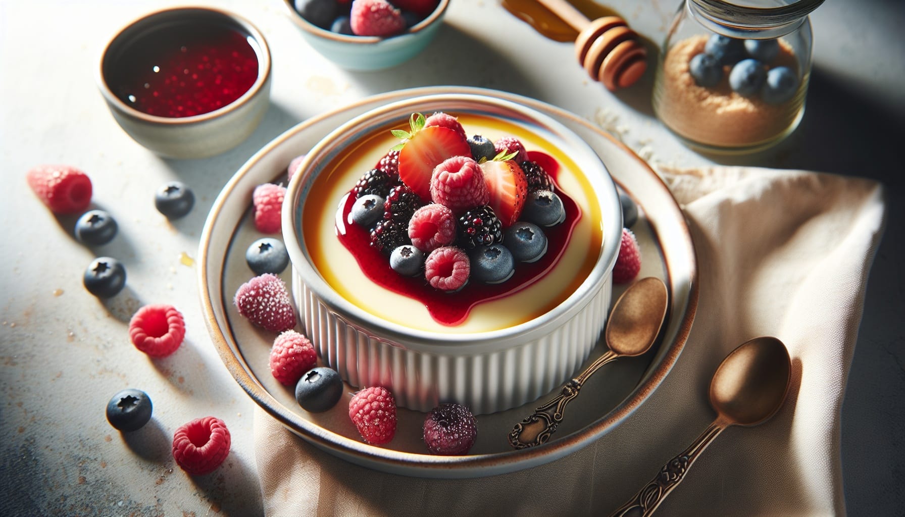 Simple Homemade Honey Vanilla Panna Cotta with Fresh Berry Sauce - A delicious recipe by DigiDish