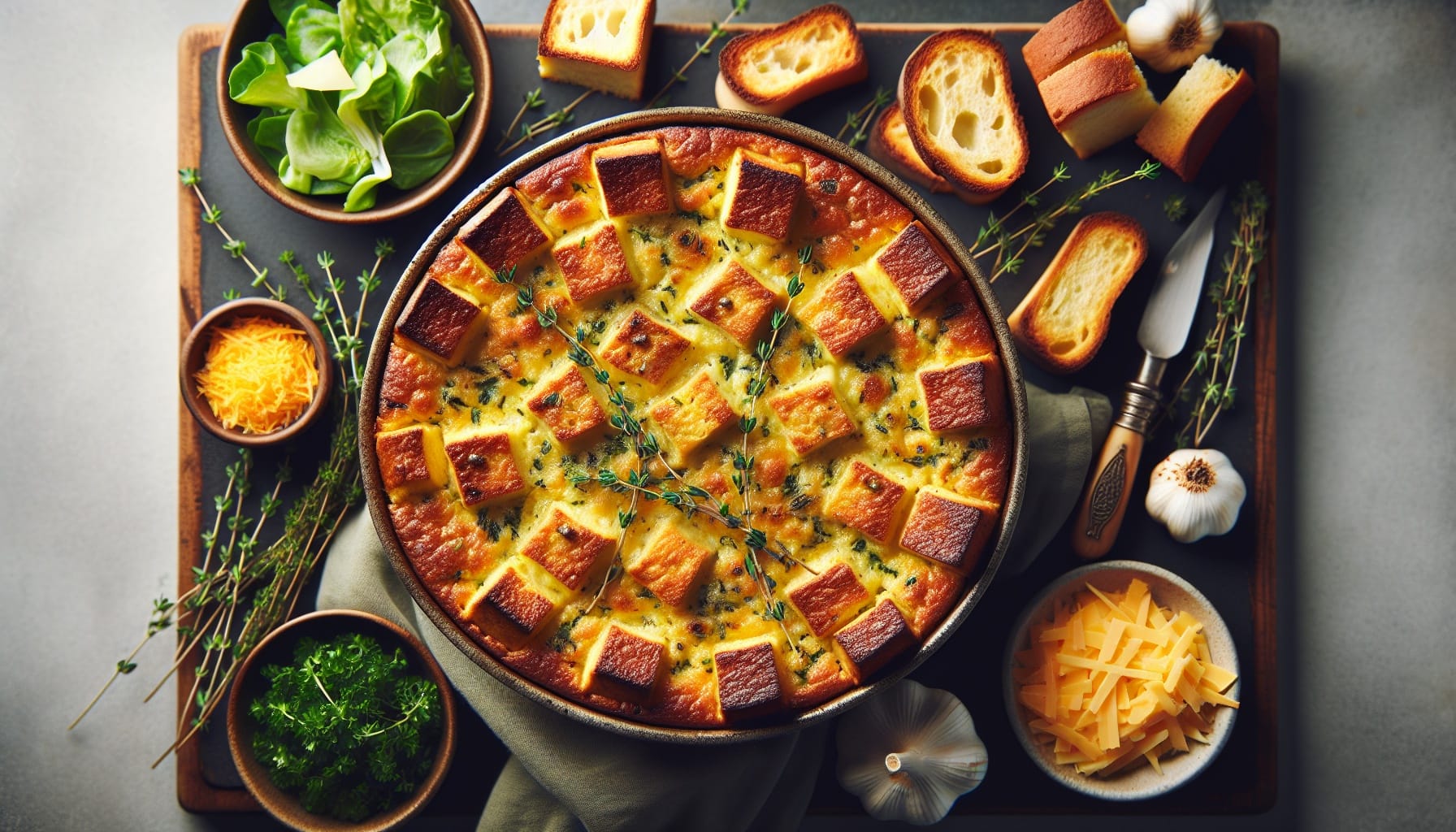 Simple Homemade Savory Herb and Cheese Bread Pudding - A delicious recipe by DigiDish