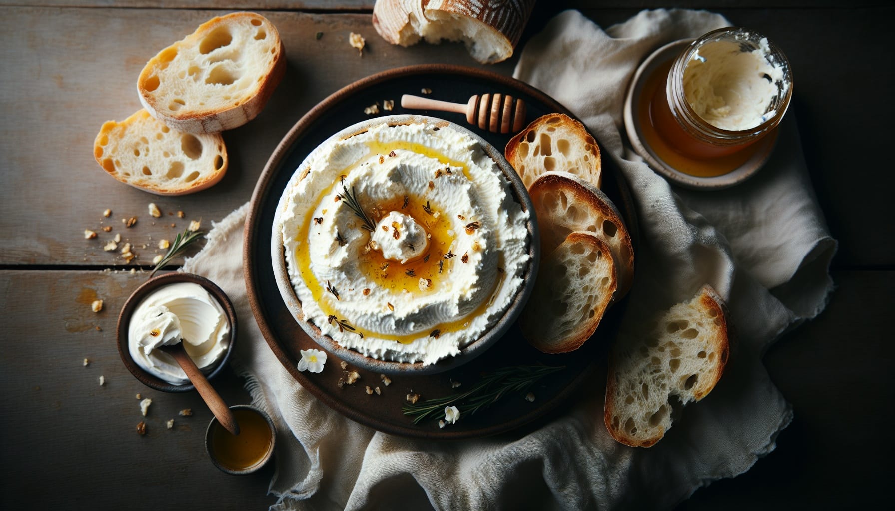 Simple Homemade Whipped Ricotta Dip with Honey Drizzle and Crusty Bread - A delicious recipe by DigiDish