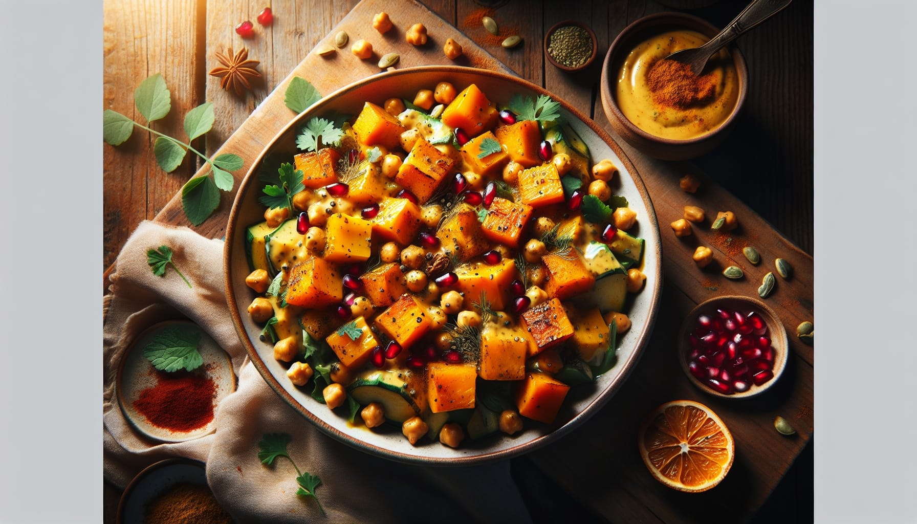 Warm Spiced Butternut and Chickpea Salad with Tahini Citrus Dressing - A delicious recipe by DigiDish