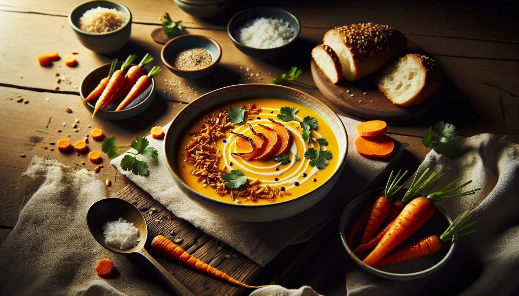 Carrot Ginger Miso Soup with Sesame Crunch Topping - A delicious recipe by DigiDish