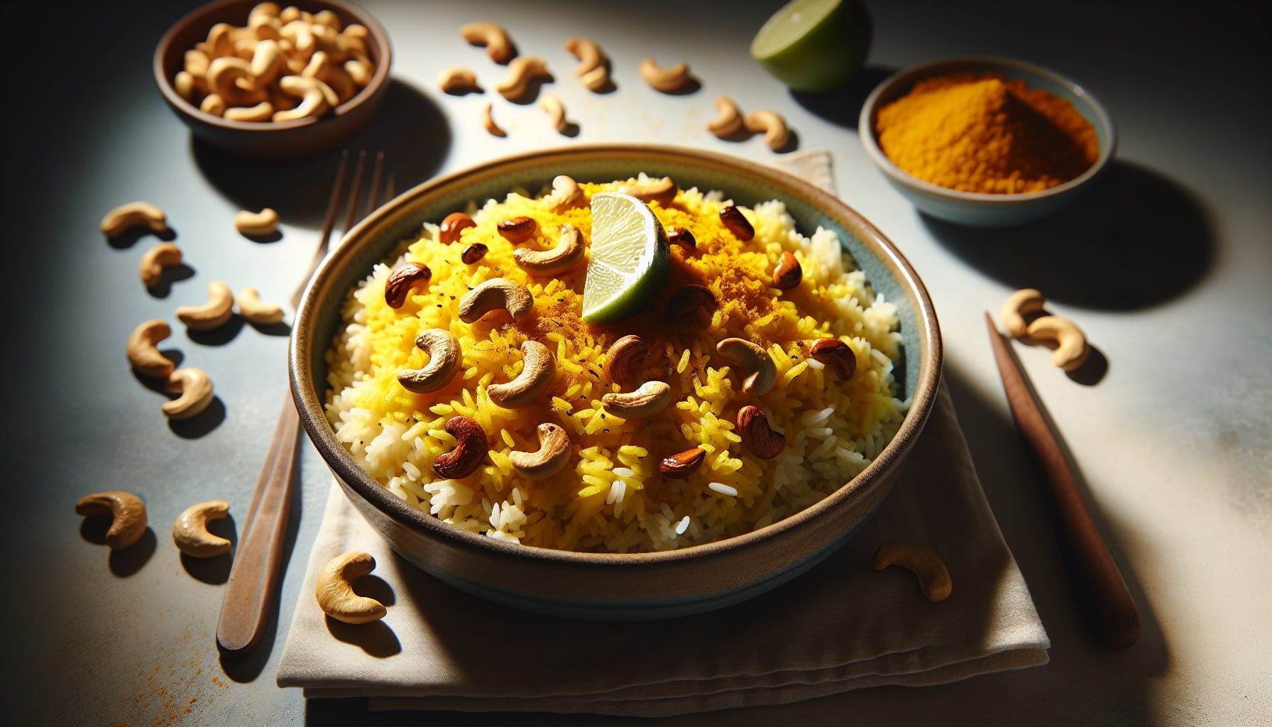 Golden Turmeric Coconut Rice with Roasted Cashews and Lime - A delicious recipe by DigiDish
