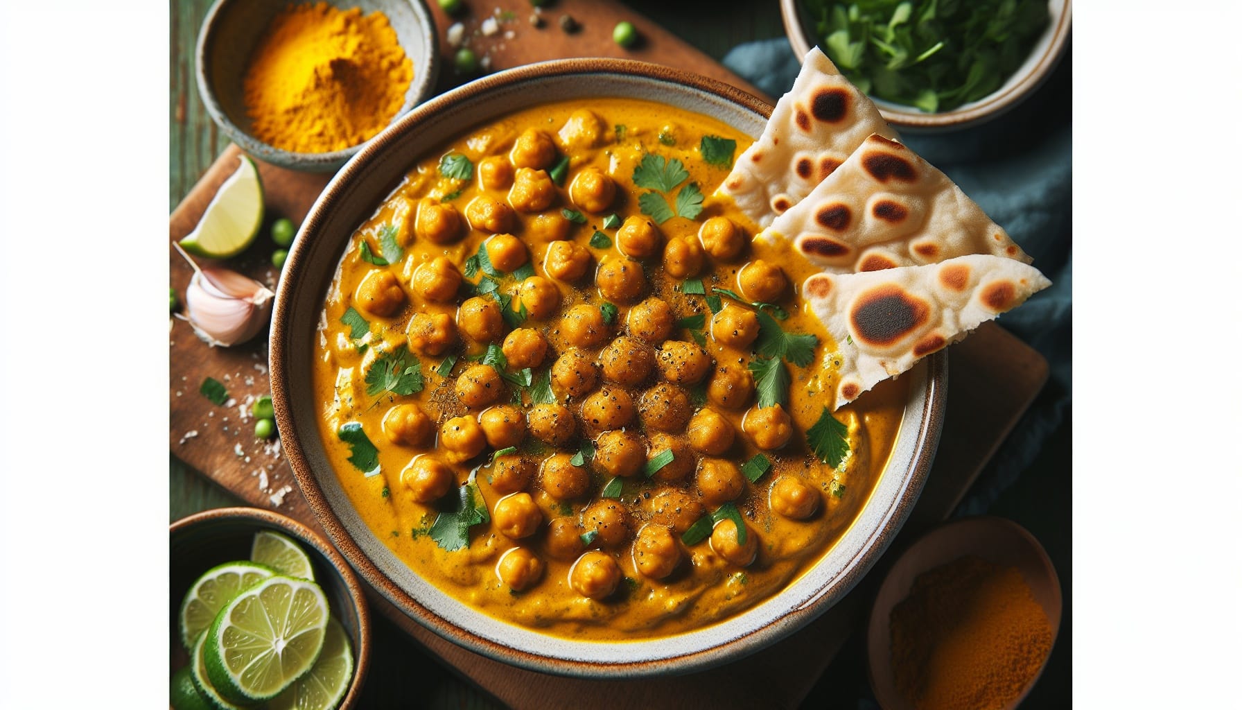 Golden Coconut Curry Chickpeas with Fresh Lime and Garlic Flatbread - A delicious recipe by DigiDish
