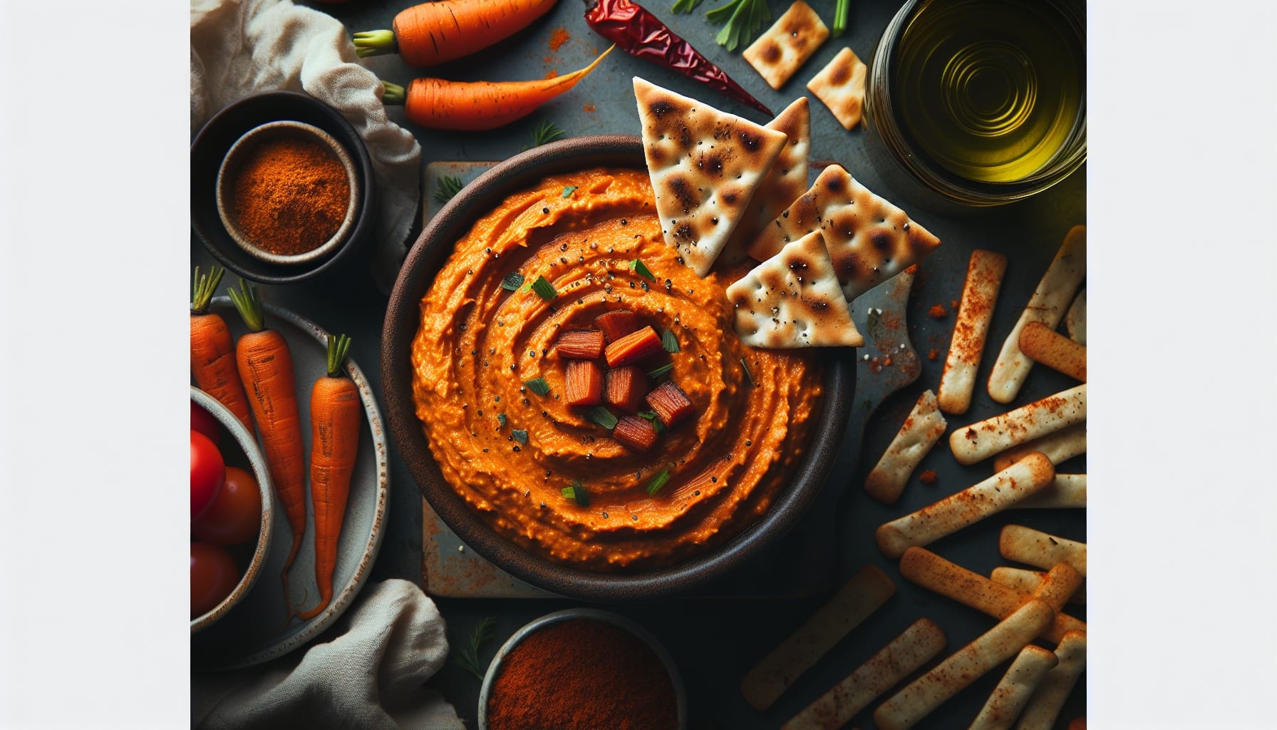 Roasted Carrot Harissa Dip with Spiced Pita Chips - A delicious recipe by DigiDish