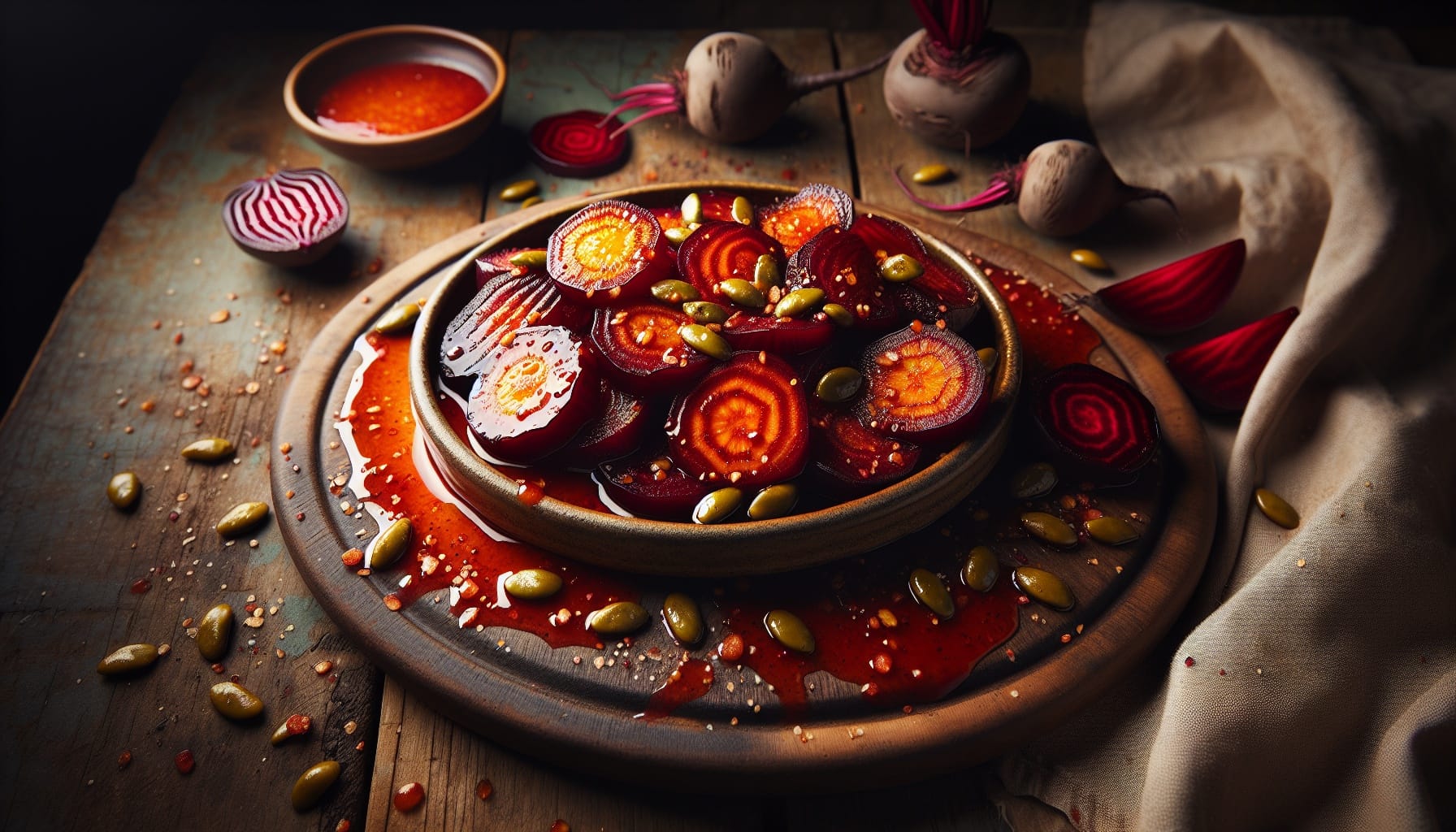 Savory Roasted Beets with Orange Ginger Glaze and Spiced Pepita Crunch - A delicious recipe by DigiDish