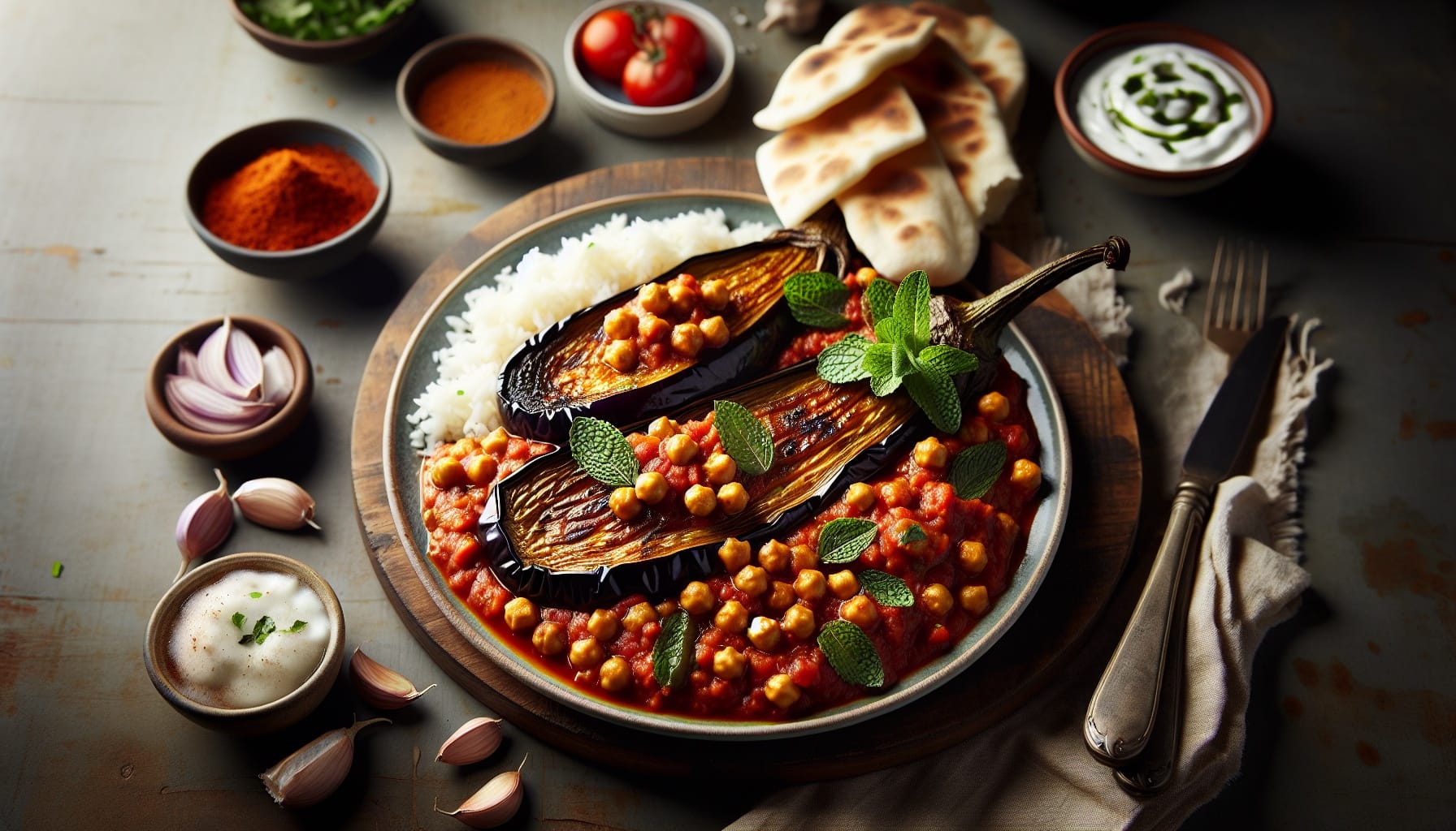 Slow Roasted Eggplant with Spiced Chickpea Tomato Sauce and Fresh Mint - A delicious recipe by DigiDish