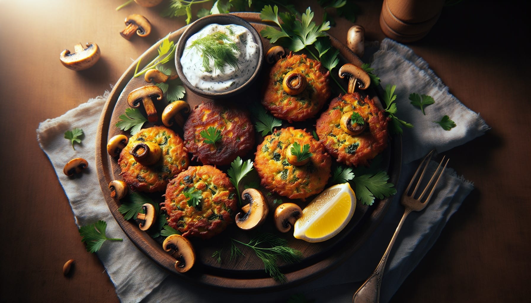 Crispy Herbed Mushroom Fritters with Lemon Garlic Yogurt Dip - A delicious recipe by DigiDish