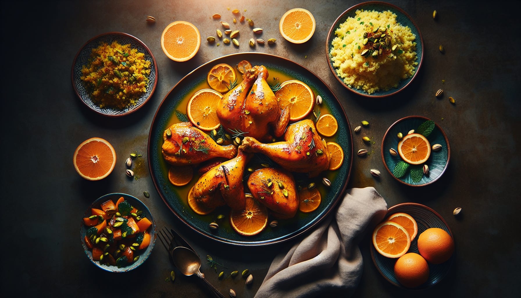 Orange Saffron Braised Chicken with Herbed Pistachio Couscous - A delicious recipe by DigiDish